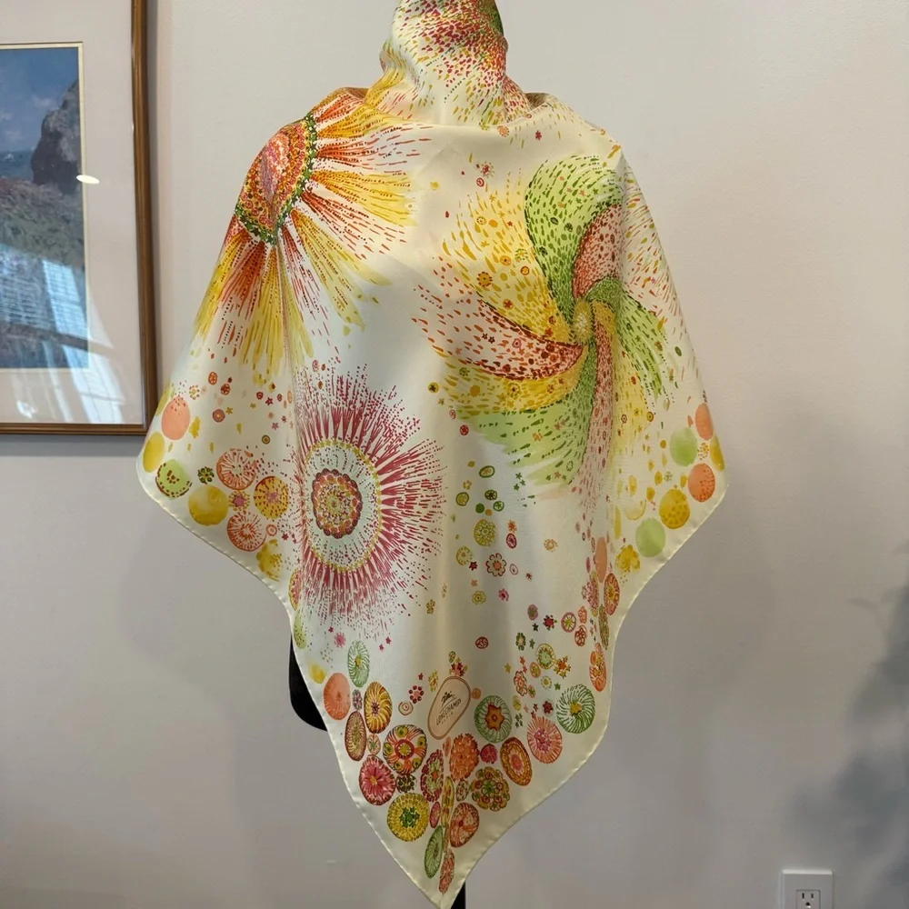 Authentic Longchamp Colorful Floral Silk Scarf